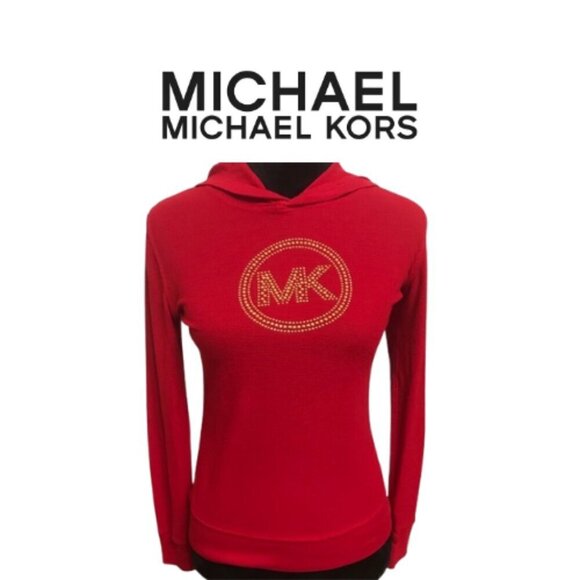 Women's MICHAEL Michael Kors Long Sleeve Lightweight Studded Hoodie Red Size XS - Picture 8 of 9